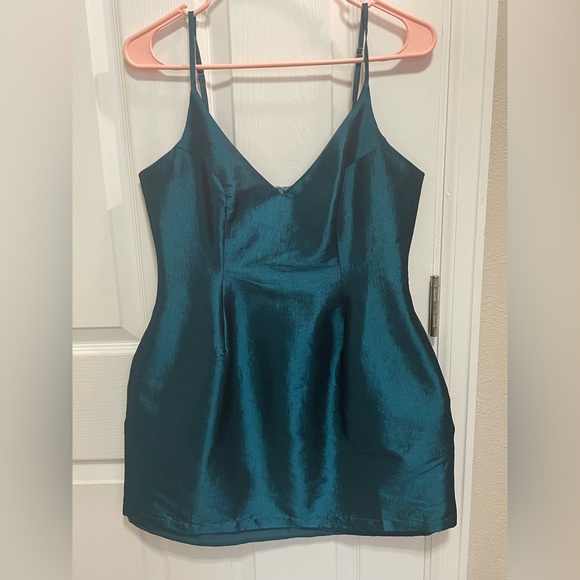 Luxxel Teal Satin Cocktail Dress - Picture 2 of 4